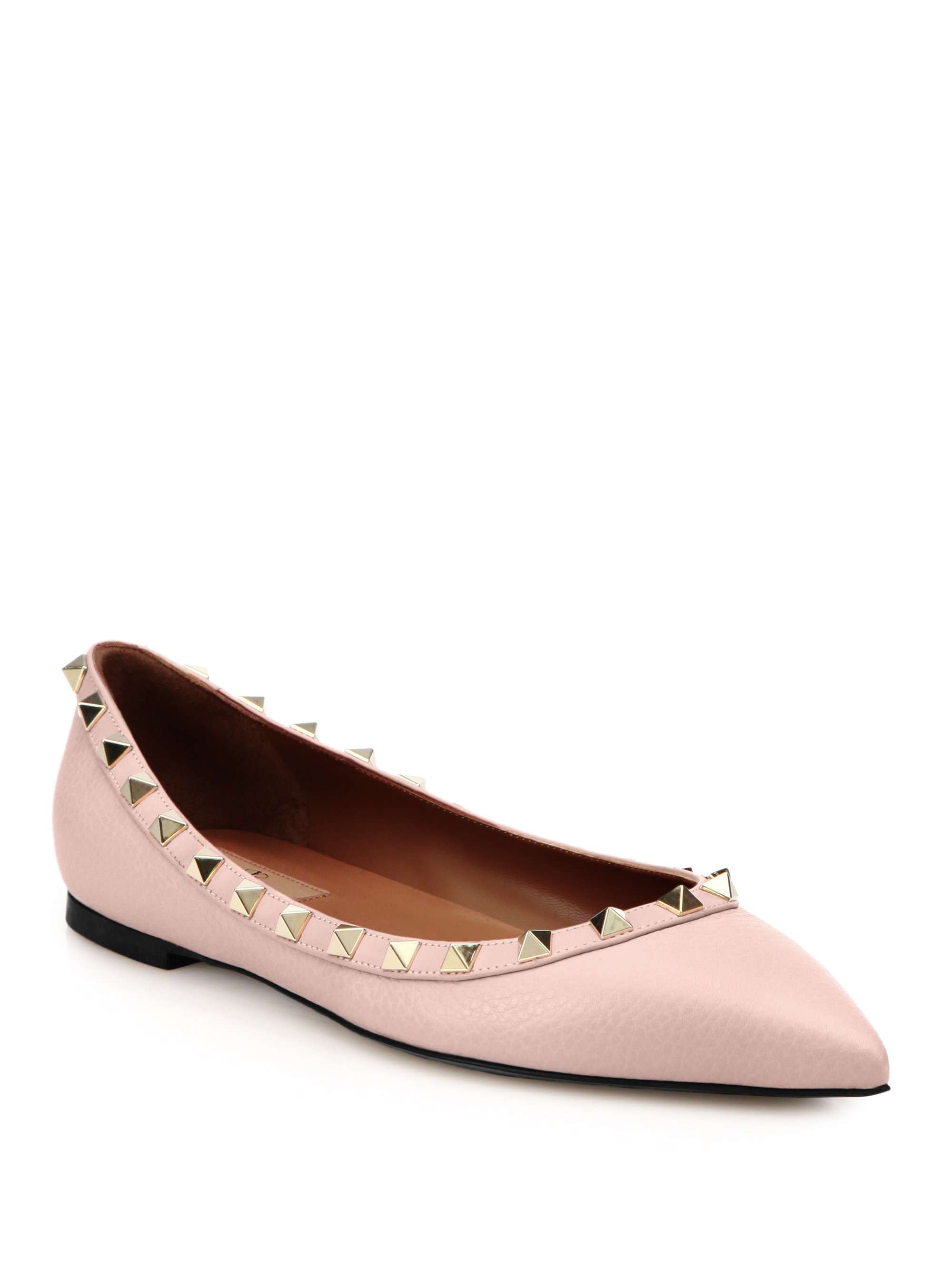 Valentino Rockstud Leather Ballet Flats in Pink Lyst